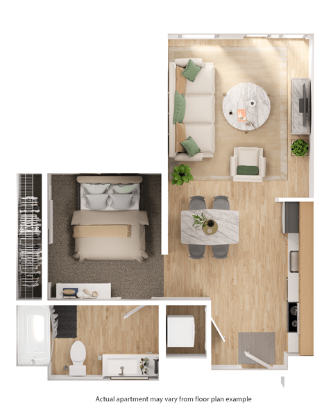 Floor plan for 1 bed, 1 bath, 546 sqft